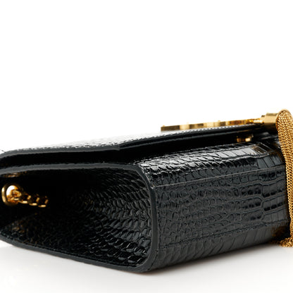 Saint Laurent Calfskin Crocodile Embossed Medium Classic Monogram Kate Tassel Satchel Black 11 of 12