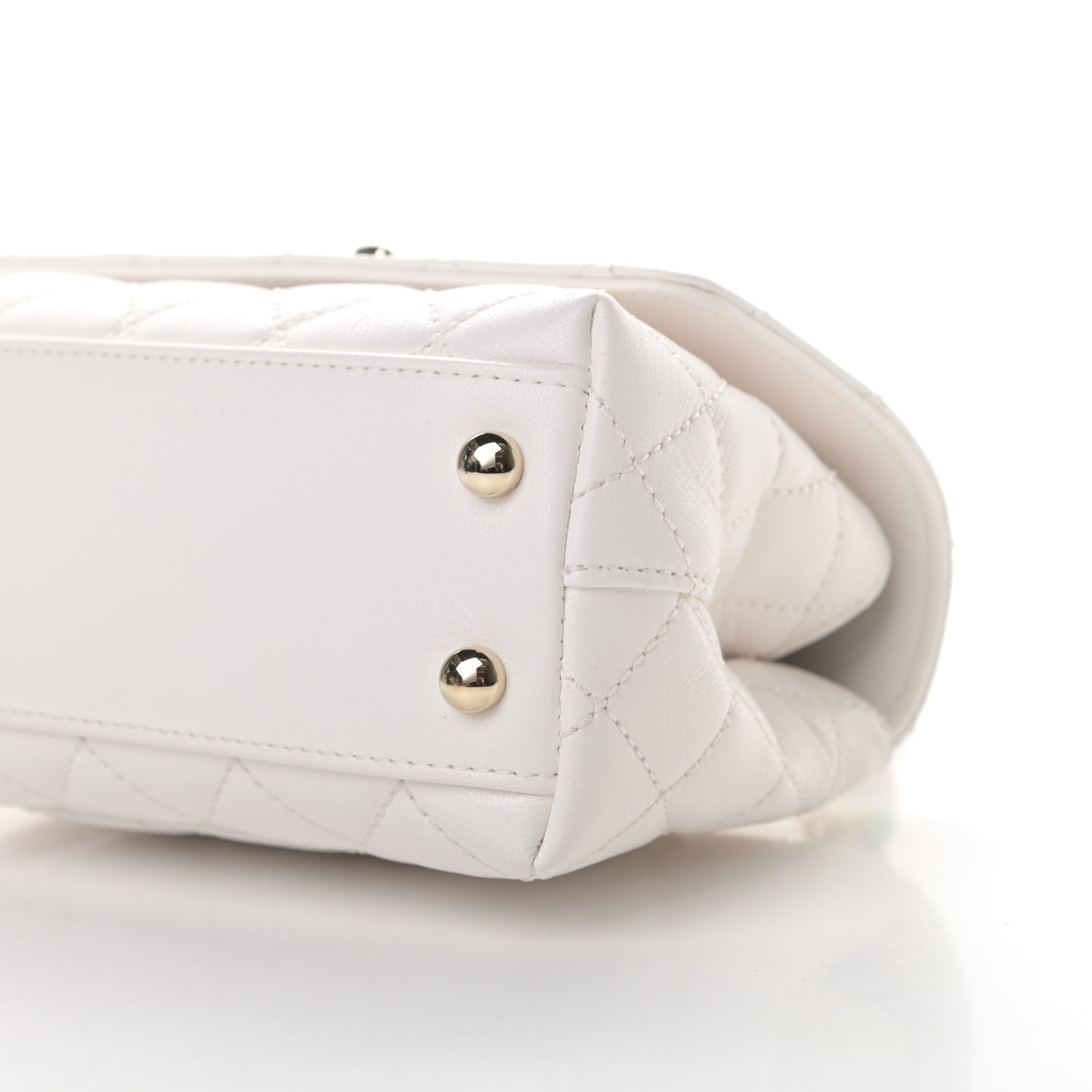 Goatskin Quilted Extra Mini Rainbow Coco Handle Flap White