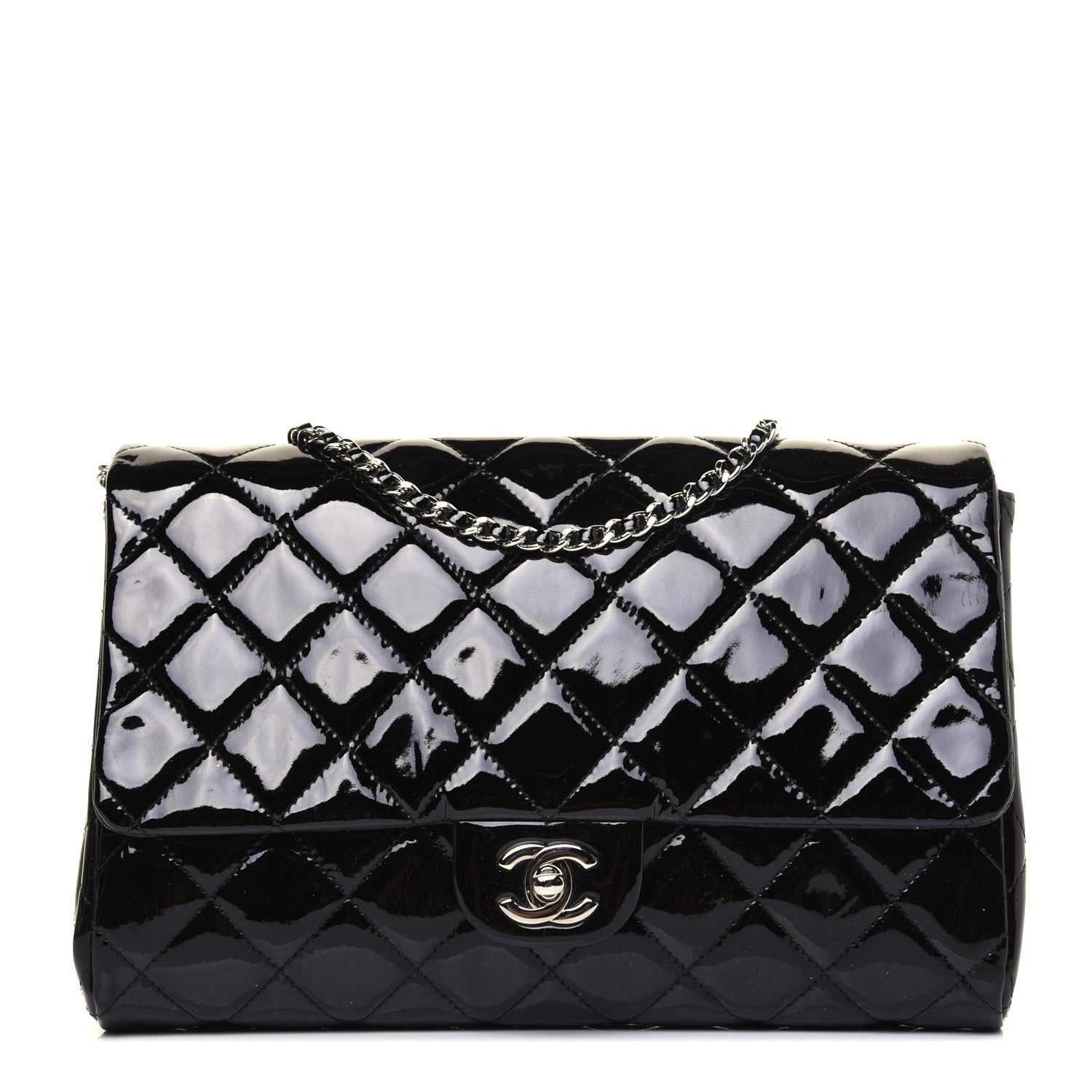 Chanel Patent Quilted Clutch with Chain Flap Black 1 of 12