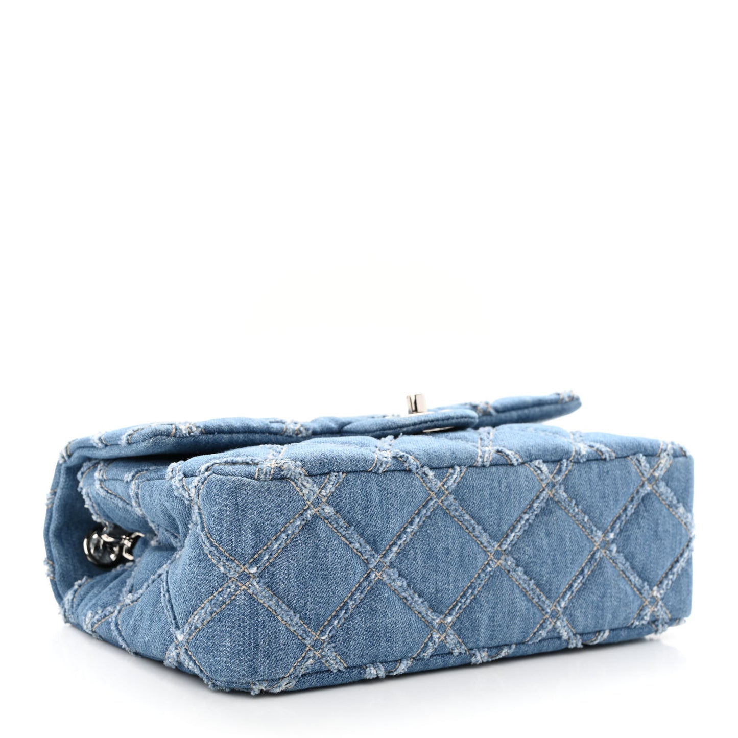 Denim Quilted Medium Distressed Single Flap Blue