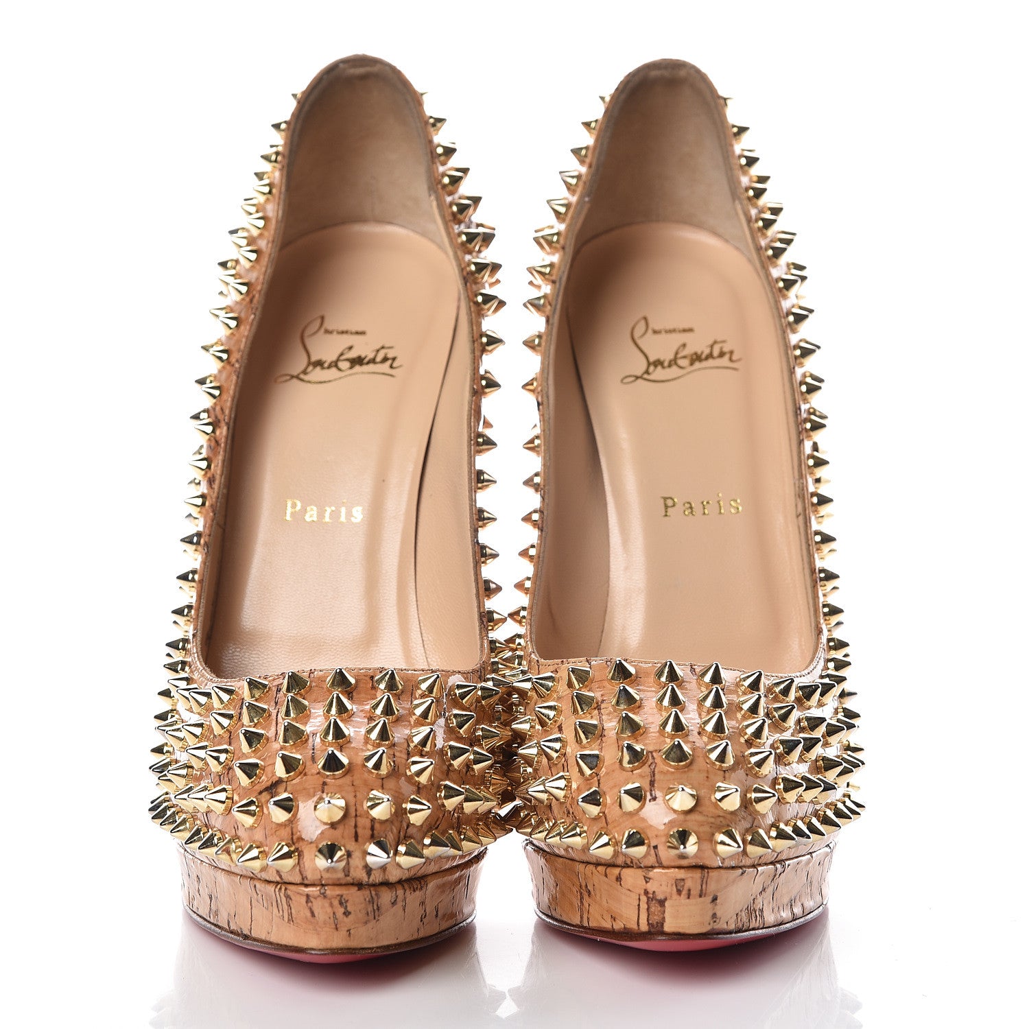 Christian Louboutin Cork Alti Spikes 160 Pumps 39 Natural Gold 2 of 9