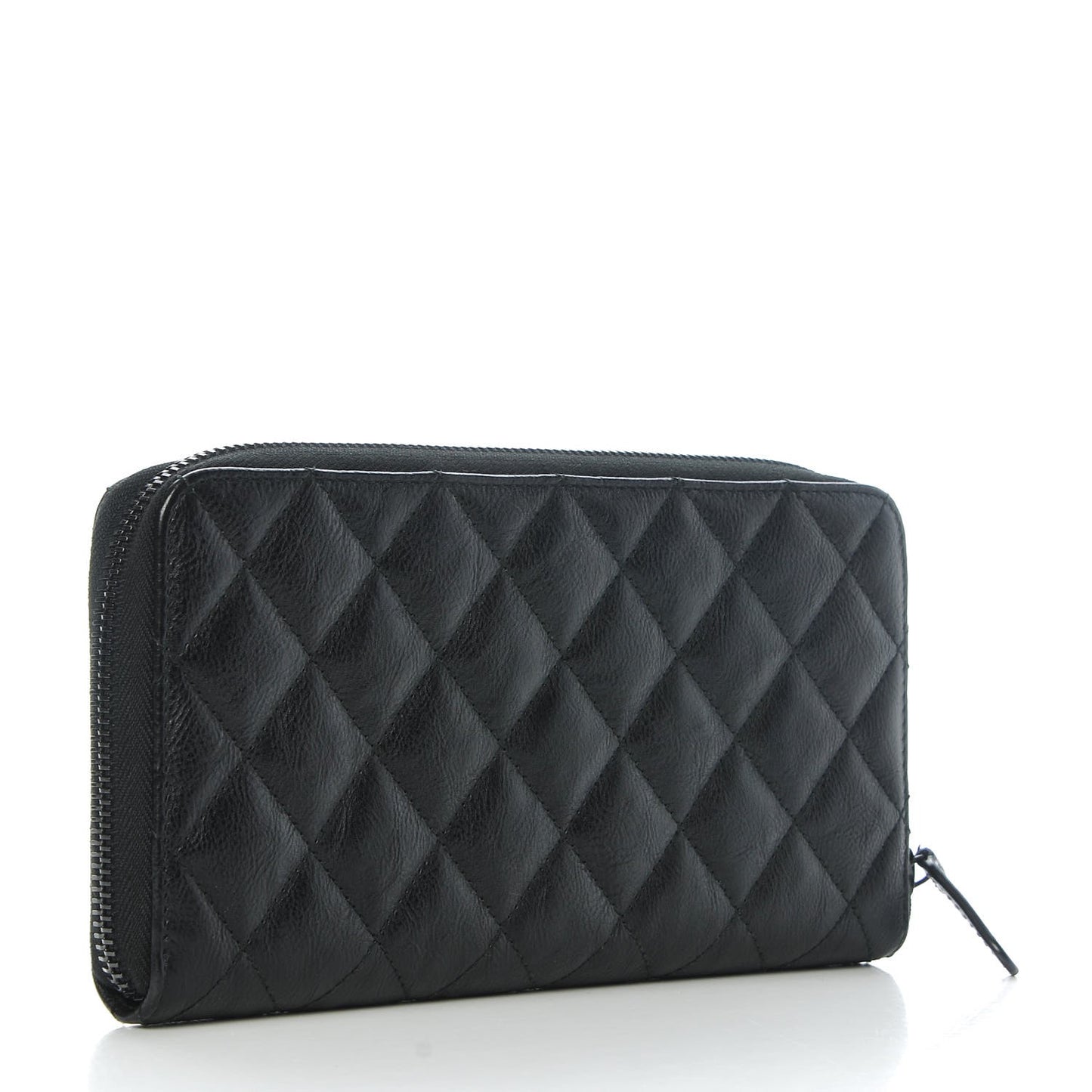 Crumpled Calfskin Quilted Large Zip Around Wallet So Black