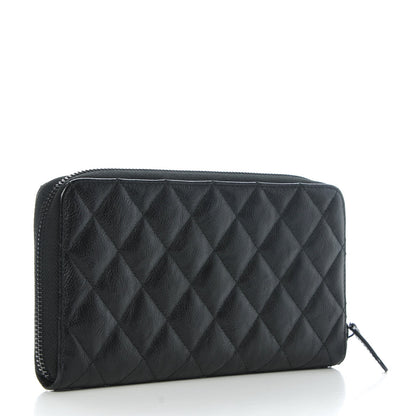 Chanel Crumpled Calfskin Quilted Large Zip Around Wallet So Black 3 of 8