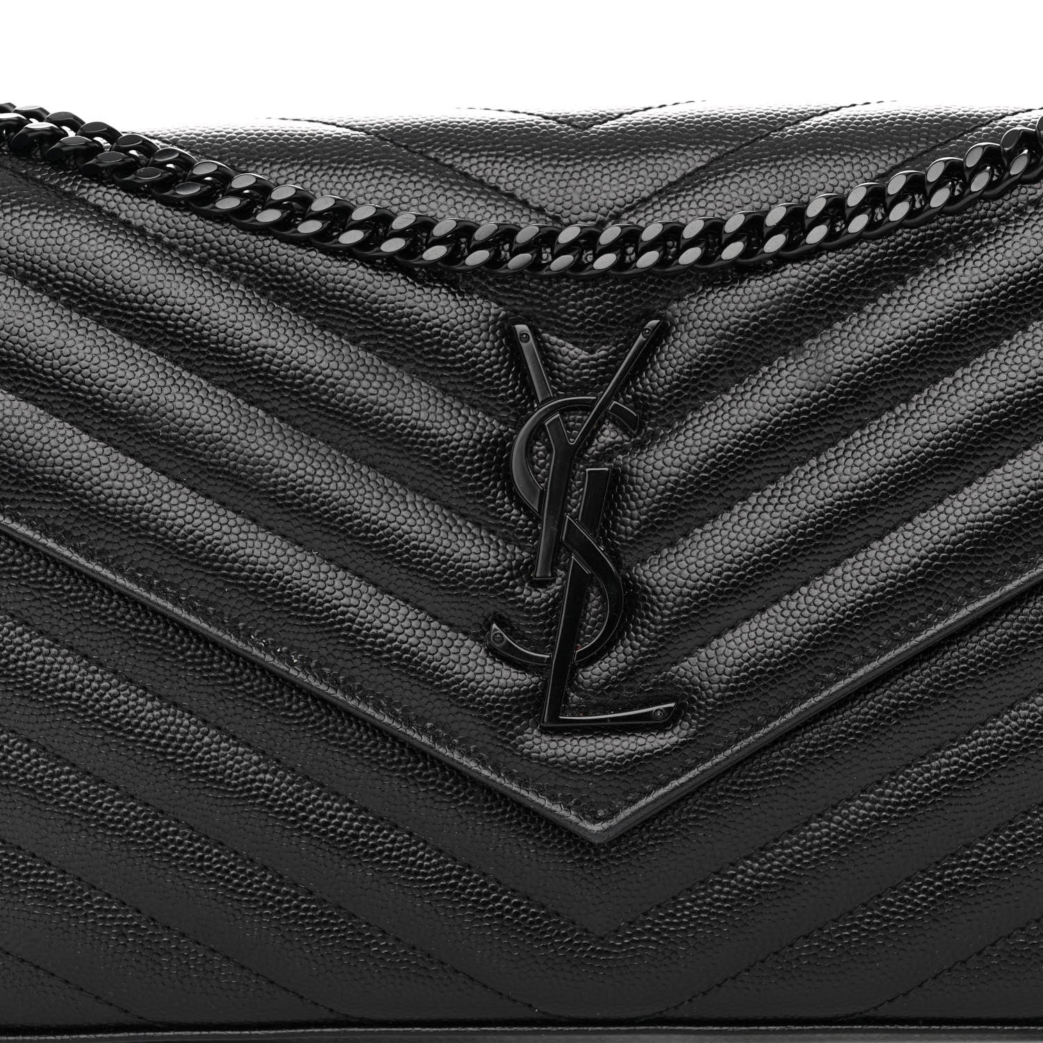 Saint Laurent Grain De Poudre Matelasse Chevron Monogram Monochrome Chain Wallet Black 7 of 9