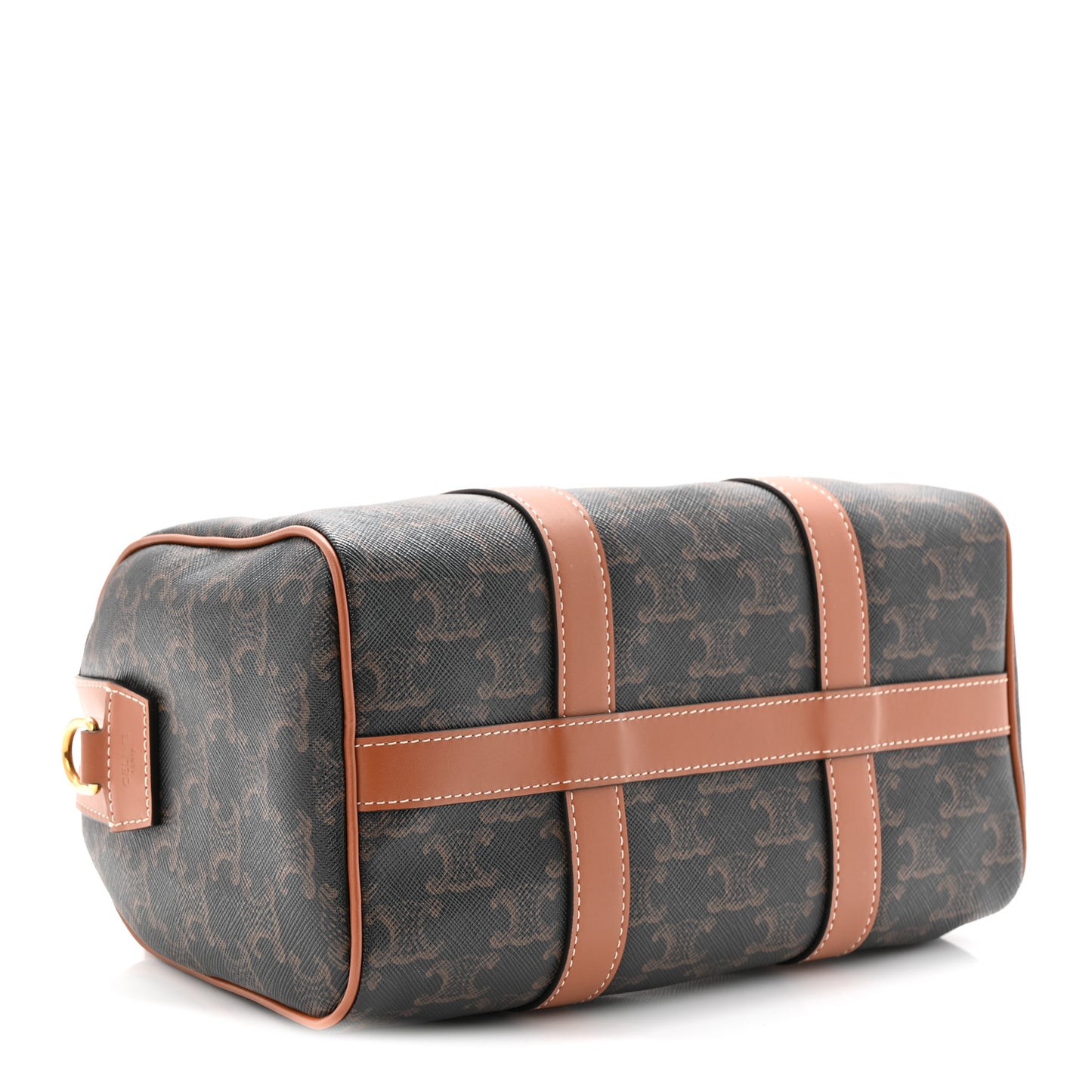 Triomphe Canvas Calfskin Medium Boston Bag Tan