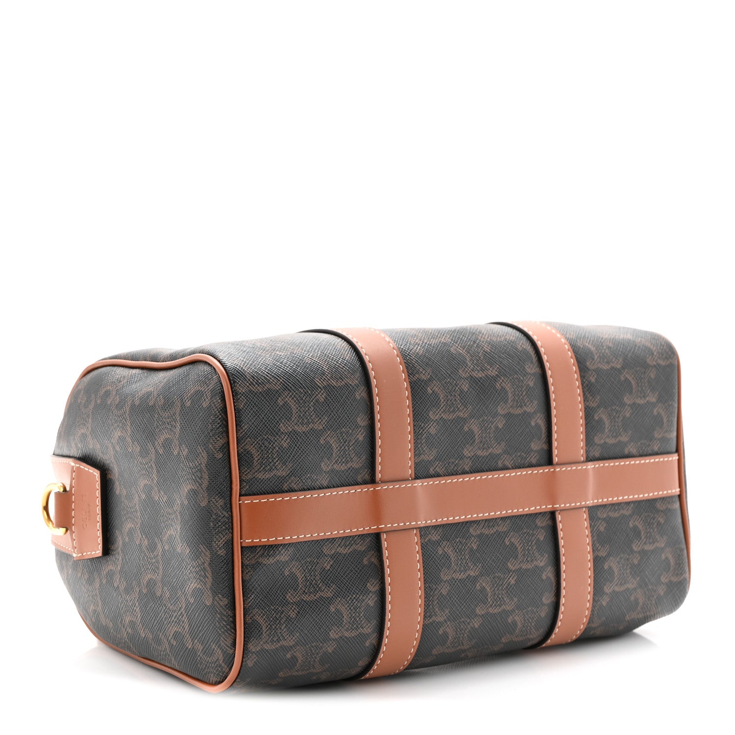 Celine Triomphe Canvas Calfskin Medium Boston Bag Tan 7 of 21