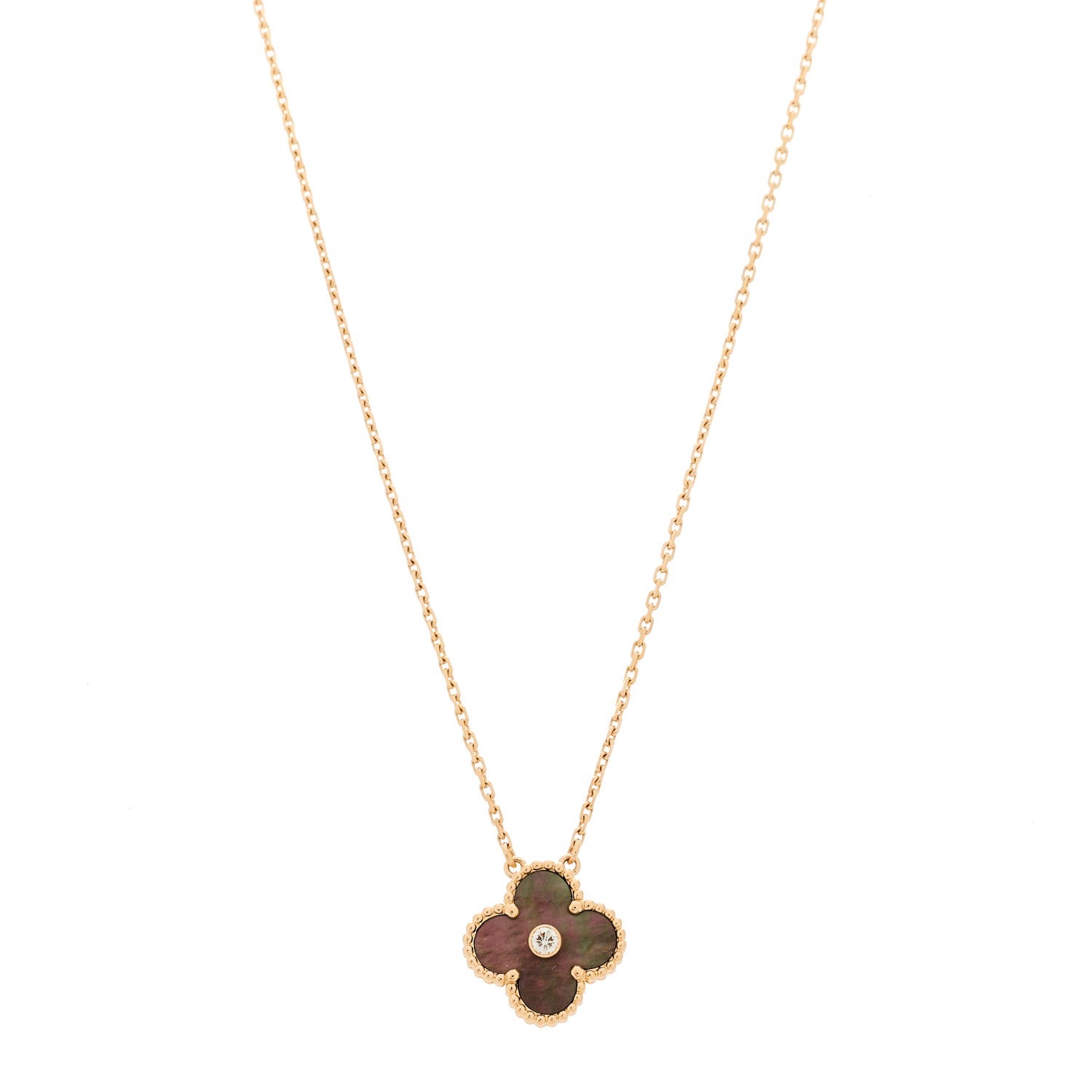 Van Cleef & Arpels 18K Rose Gold Diamond Grey Mother of Pearl Vintage Alhambra Pendant Necklace 1 of 5
