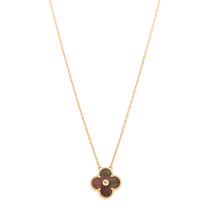 Van Cleef & Arpels 18K Rose Gold Diamond Grey Mother of Pearl Vintage Alhambra Pendant Necklace 1 of 5