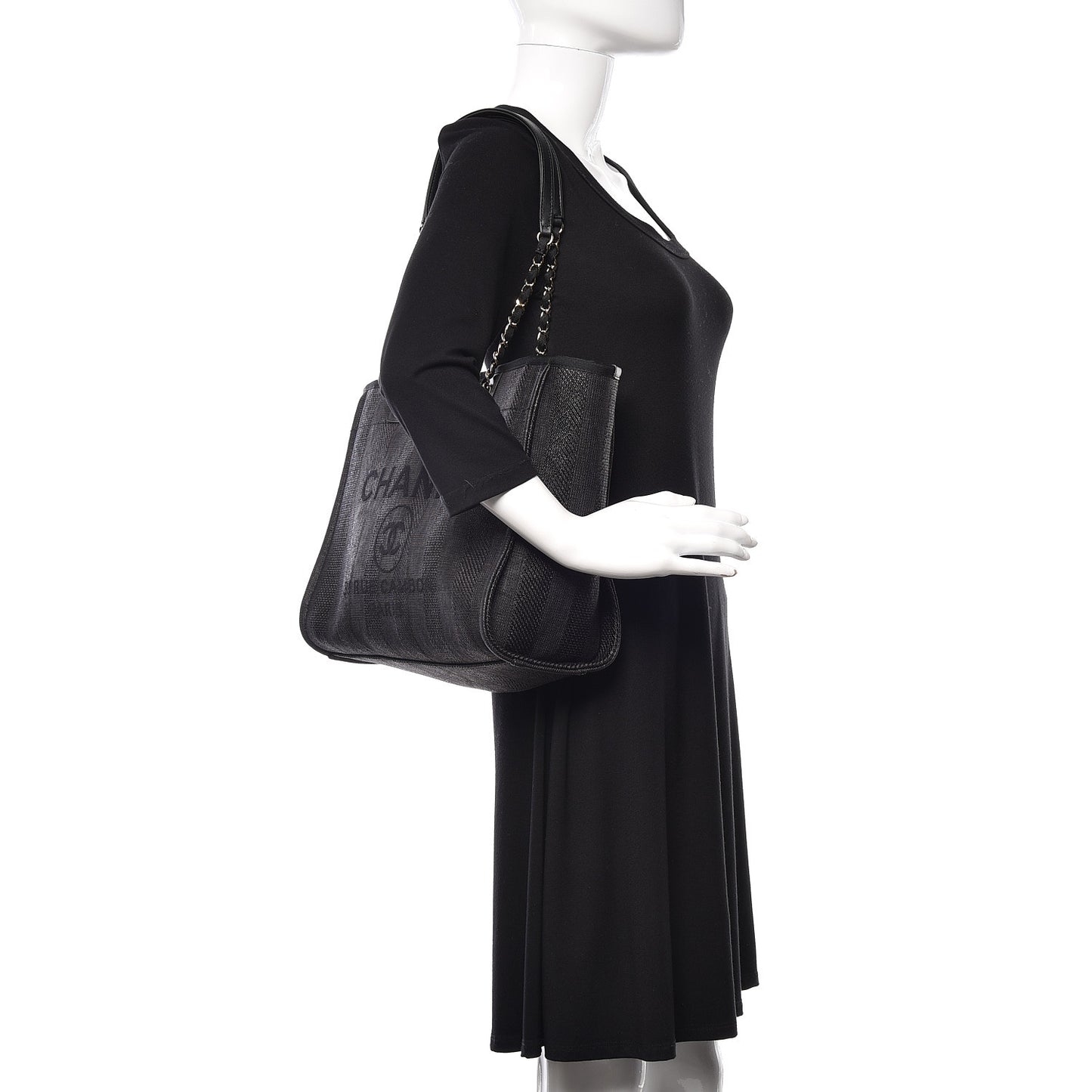 Mixed Fibers Striped Small Deauville Tote Black