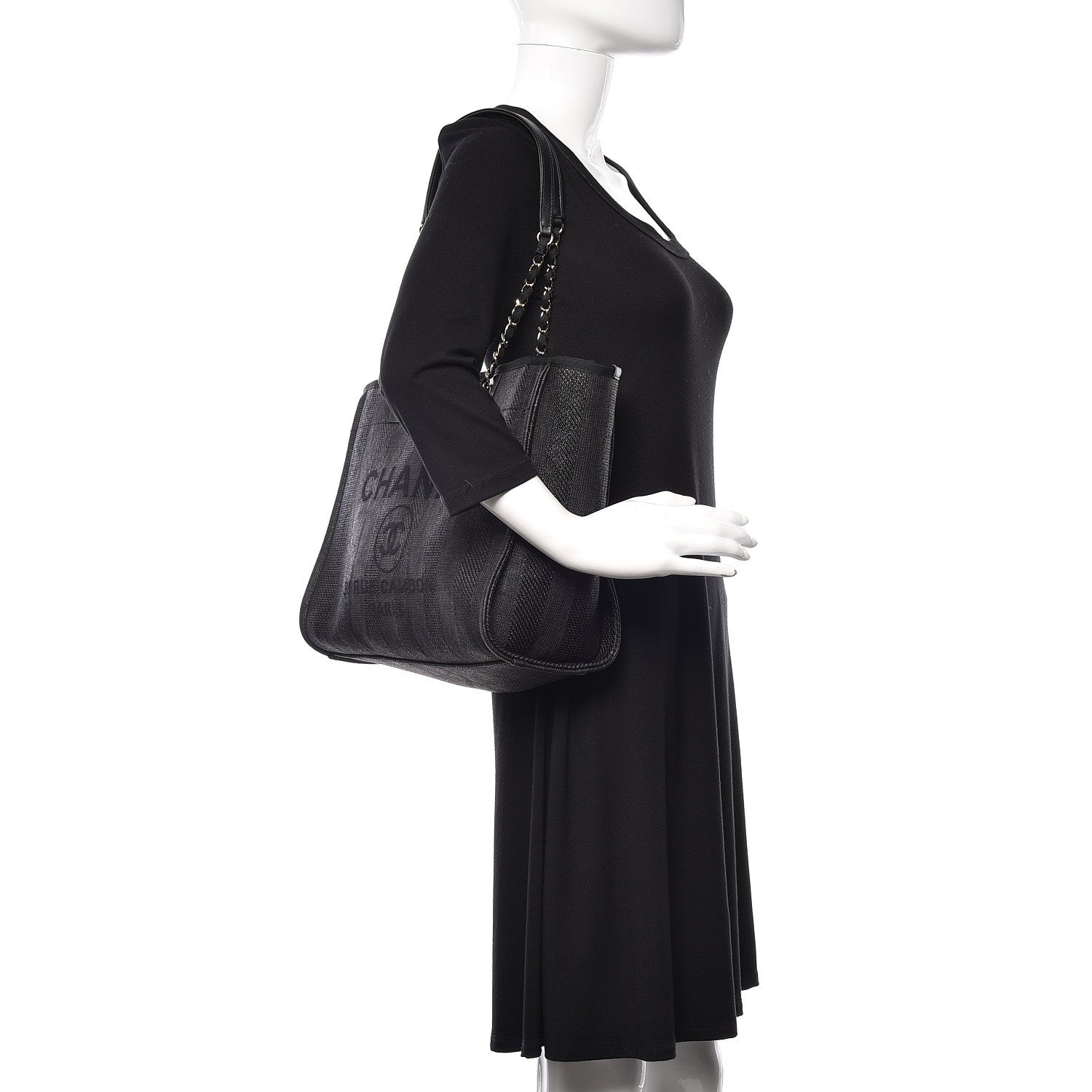 Chanel Mixed Fibers Striped Small Deauville Tote Black 2 of 11