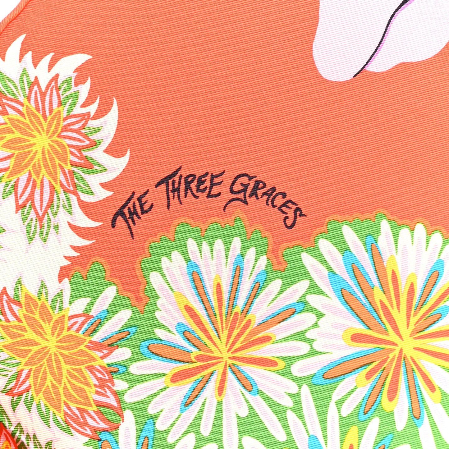 Silk Twill The Three Graces Scarf 90 Orange Vif Mauve