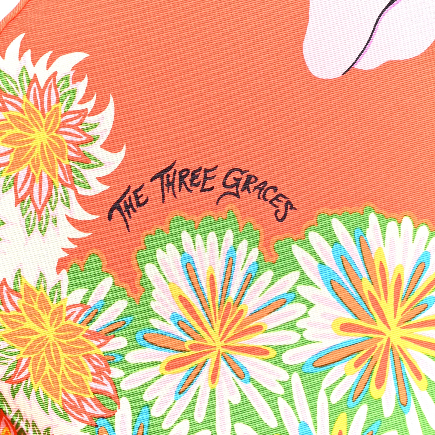 Hermes Silk Twill The Three Graces Scarf 90 Orange Vif Mauve 5 of 6