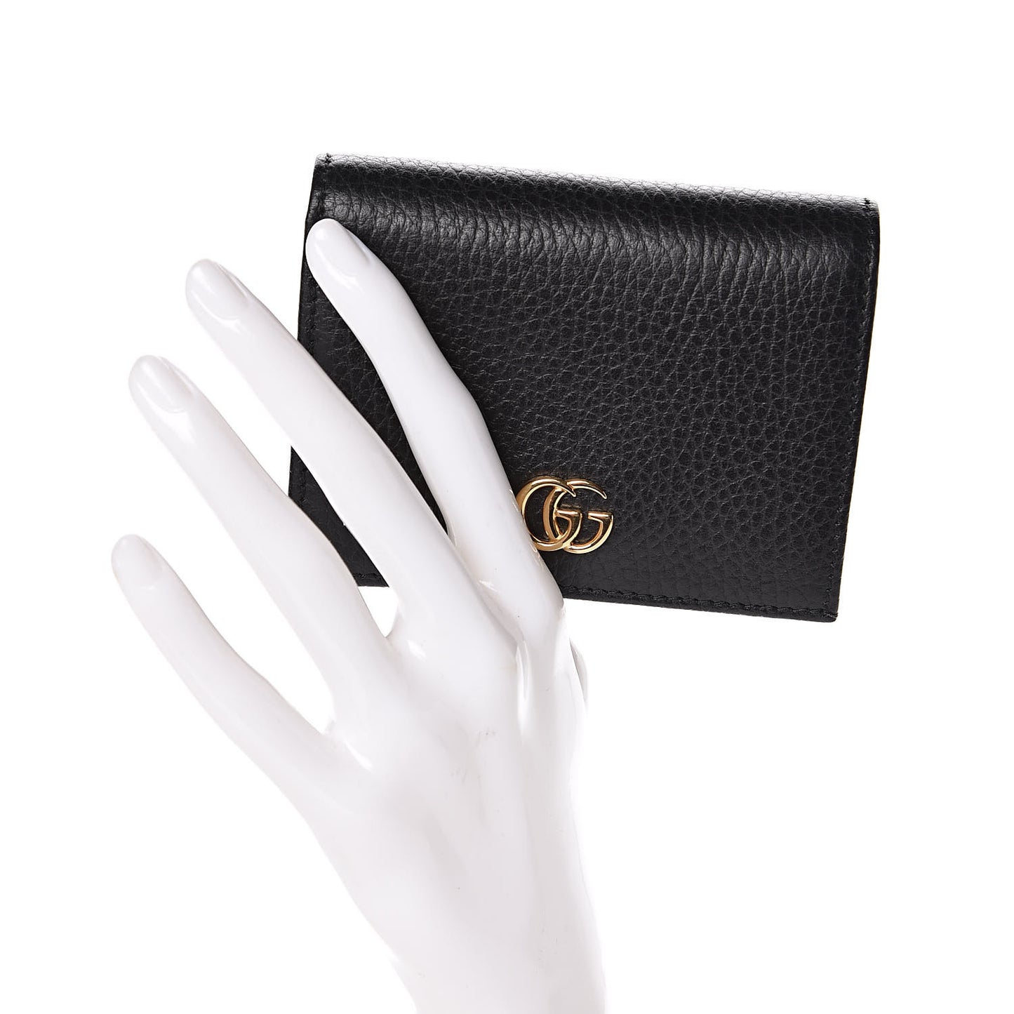 Pebbled Calfskin GG Marmont Card Case Black