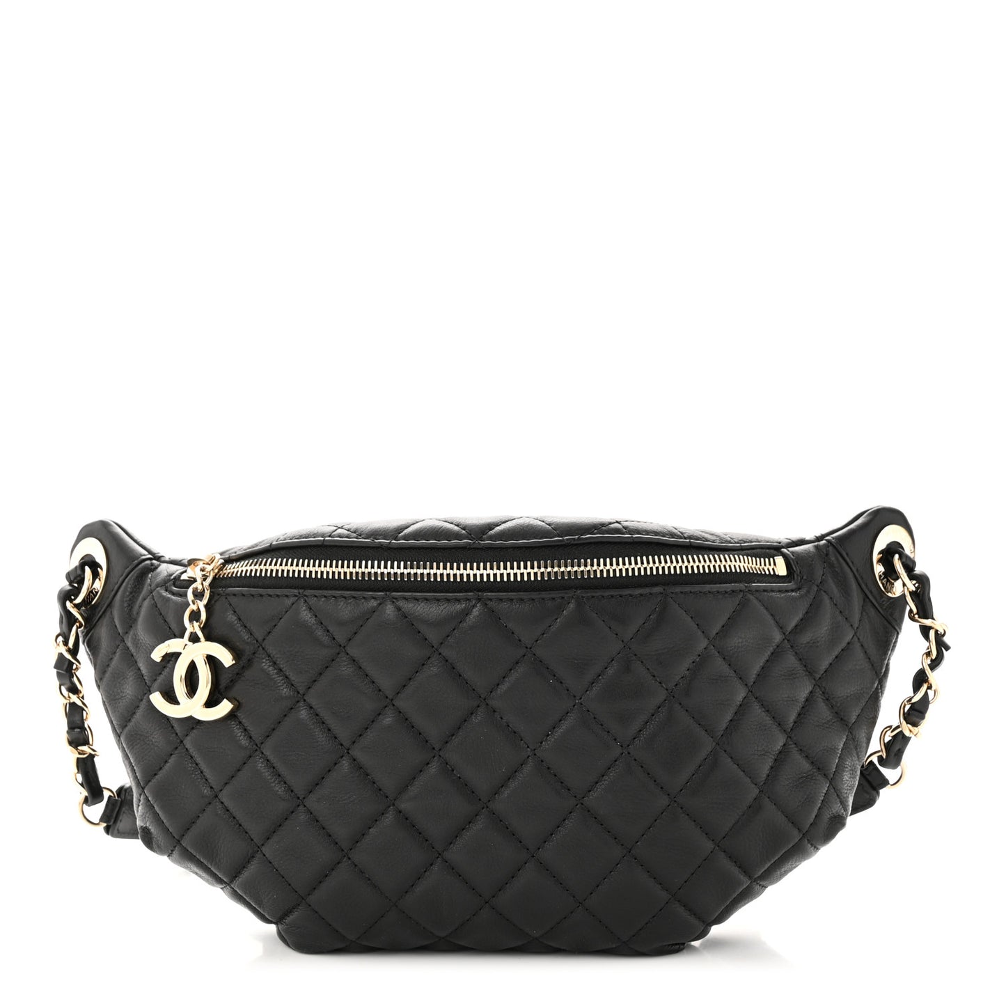 Calfskin Quilted Banane Waist Bag Fanny Pack Black