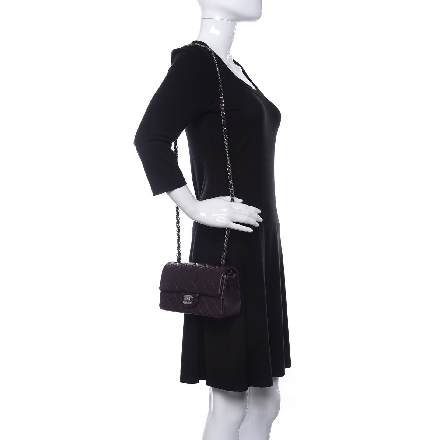 Lambskin Quilted Mini Rectangular Flap Dark Purple