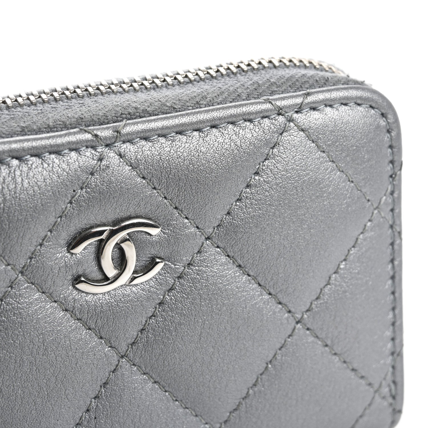 Chanel Iridescent Calfskin Quilted Zip Coin Purse Wallet Light Blue 10 of 11