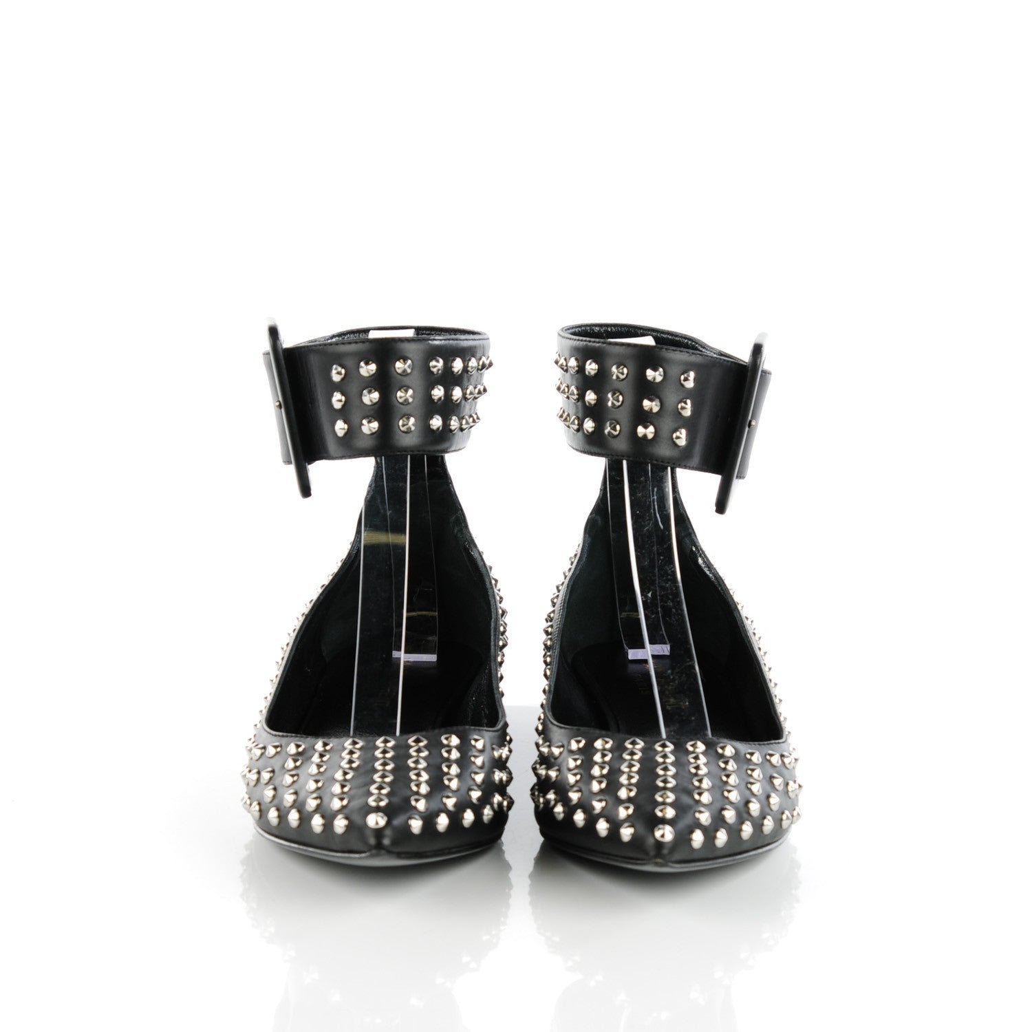 Saint Laurent Smooth Calfskin Paris Studded Ankle Ballerina Flats 37.5 Black 2 of 9