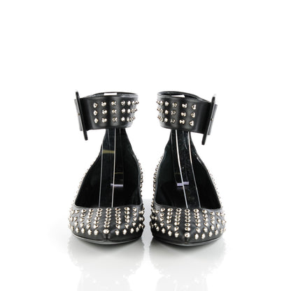 Saint Laurent Smooth Calfskin Paris Studded Ankle Ballerina Flats 37.5 Black 2 of 9