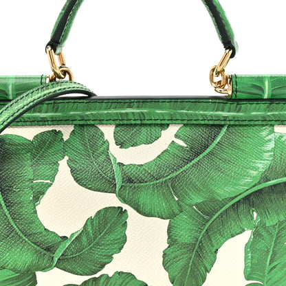 Dolce & Gabbana Dauphine Banana Leaf Print Small Miss Sicily Satchel Green White 8 of 10