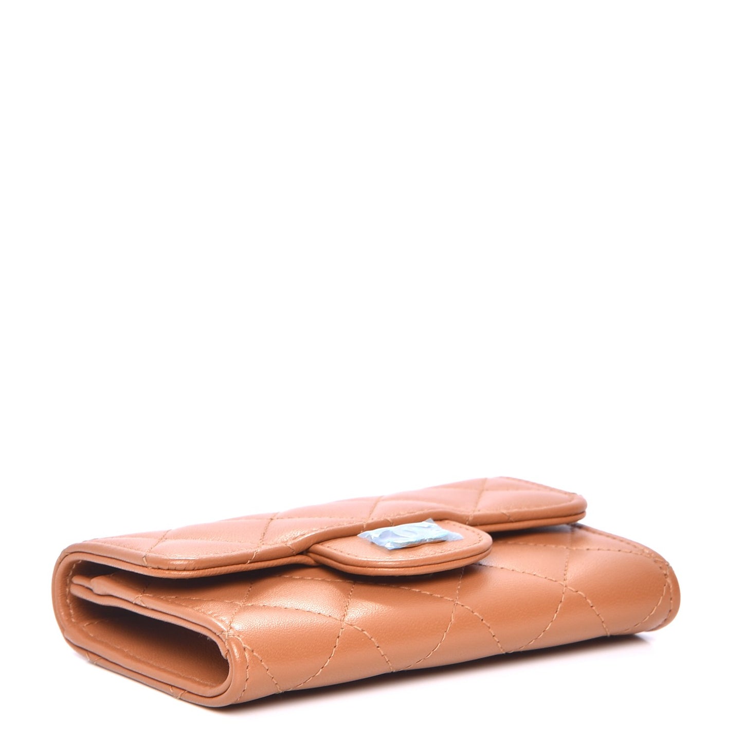 Lambskin Quilted Flap Card Holder Beige