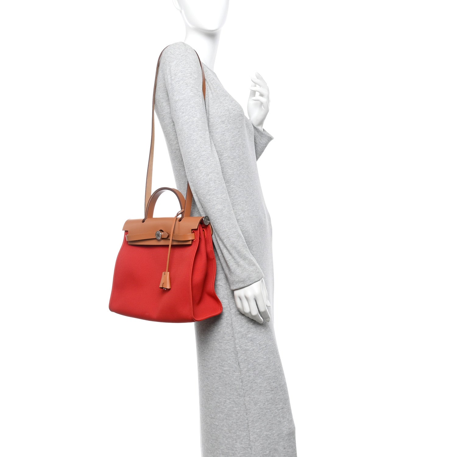 Hermes Vache Hunter Toile Herbag Zip 31 PM Rouge Tomate Natural 2 of 11