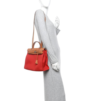 Hermes Vache Hunter Toile Herbag Zip 31 PM Rouge Tomate Natural 2 of 11