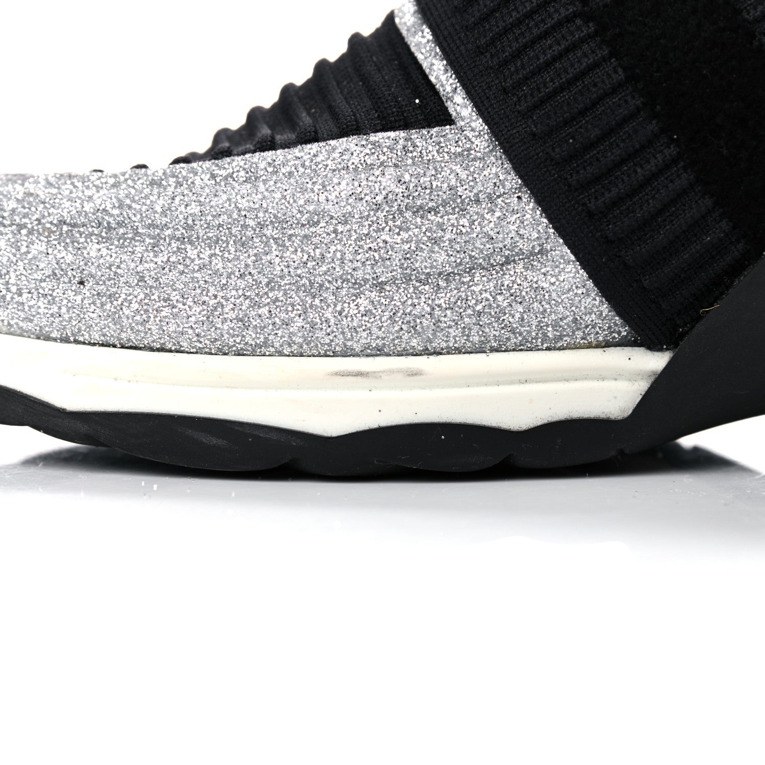 Chanel Glitter Stretch Fabric CC Sneakers 36.5 Black Silver 11 of 16