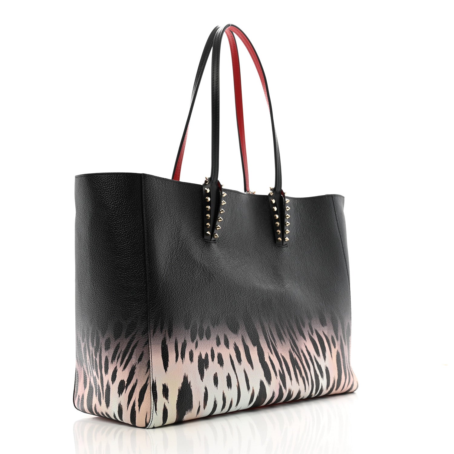 Christian Louboutin Calfskin Degrade Leopard Print Spikes East West Cabata Tote Black Multi 4 of 11