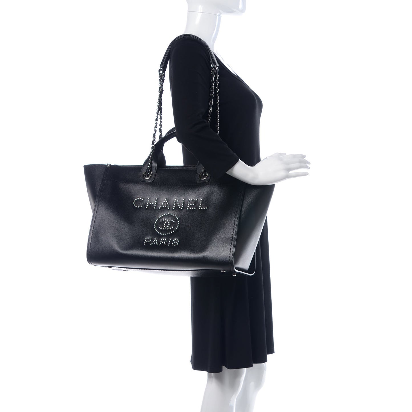 Caviar Large Studded Deauville Tote Black