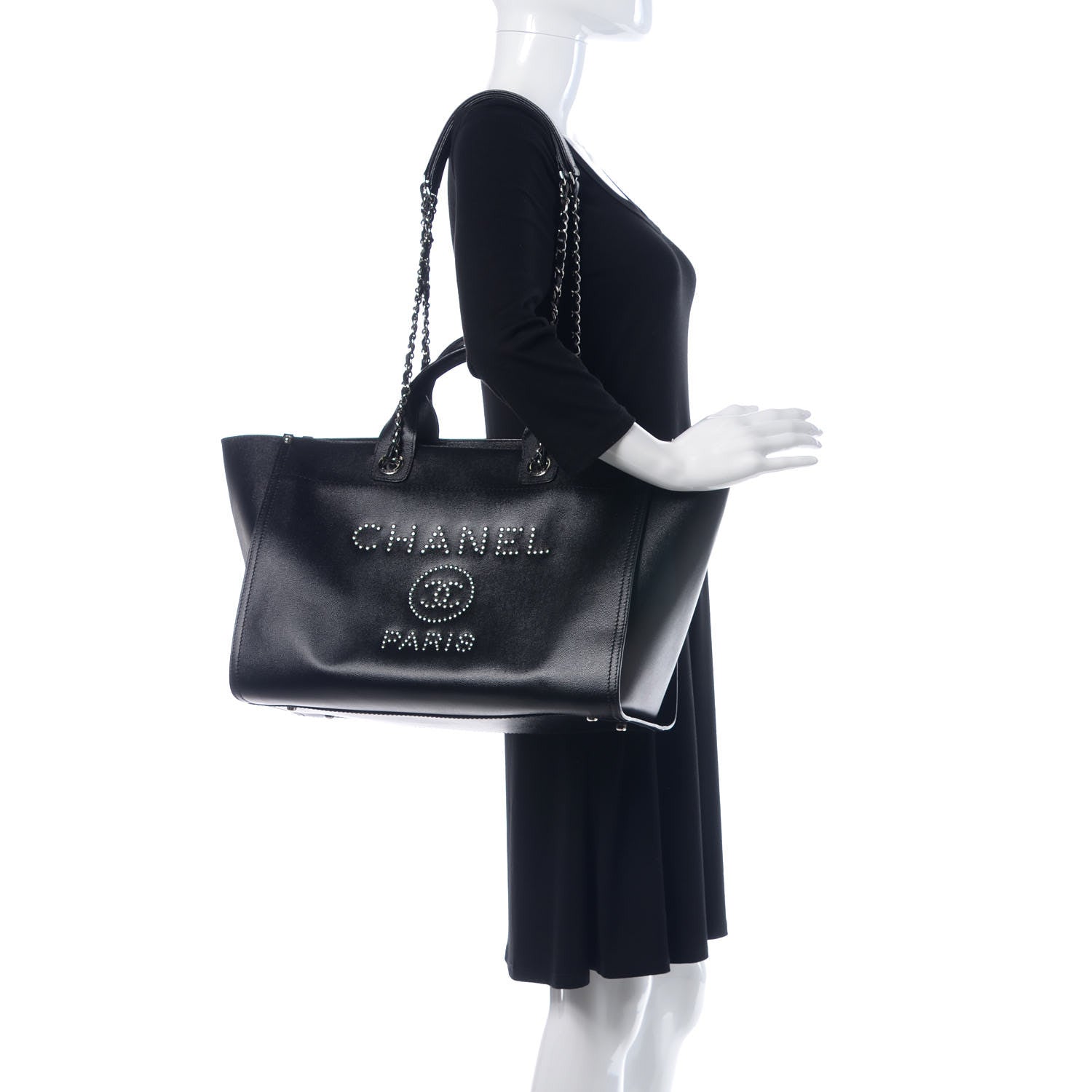 Chanel Caviar Large Studded Deauville Tote Black 2 of 10
