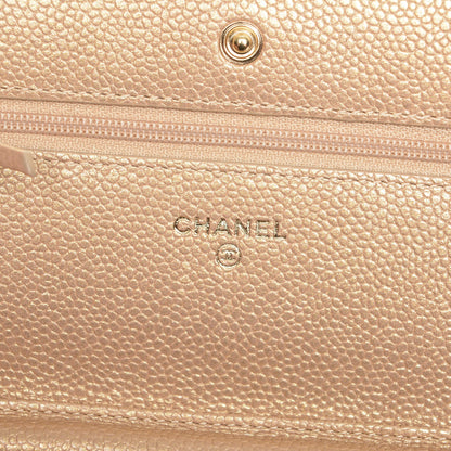 Chanel Pearly Caviar Quilted Wallet On Chain WOC Gold 6 of 8