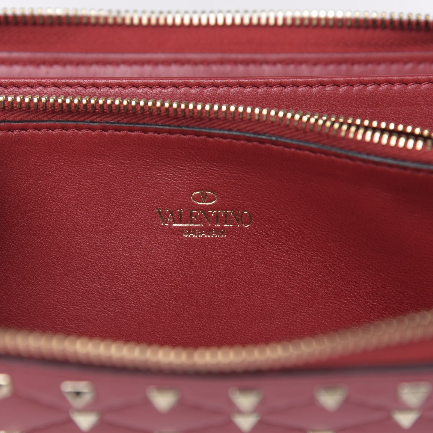 Lambskin Rockstud Spike Zip Around Wallet Red