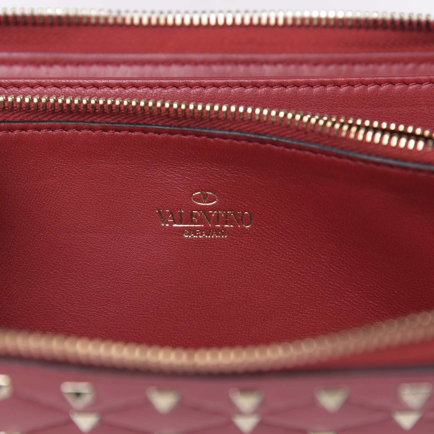 Valentino Garavani Lambskin Rockstud Spike Zip Around Wallet Red 6 of 9