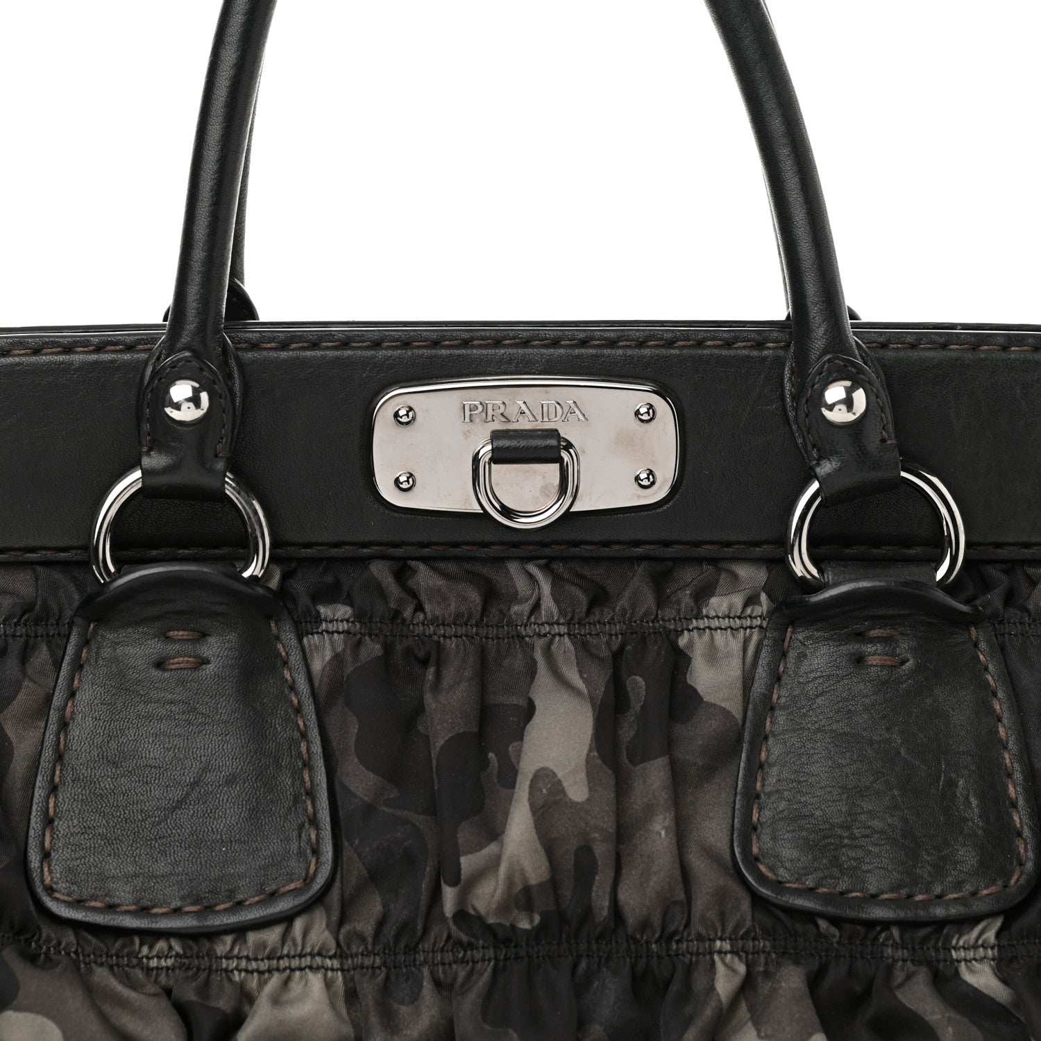 Prada Tessuto Gaufre Camouflage Frame Satchel Fumo 9 of 13