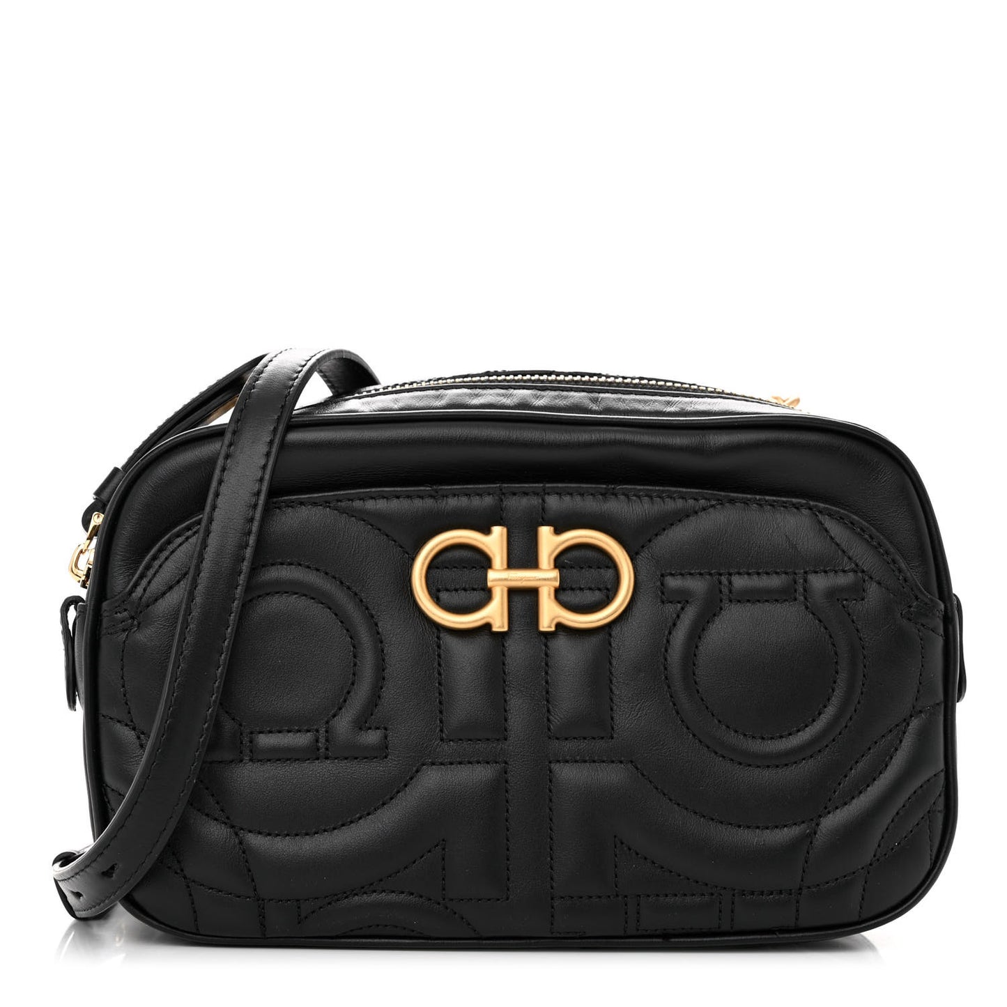 Calfskin Quilted Gancini Camera Bag Black