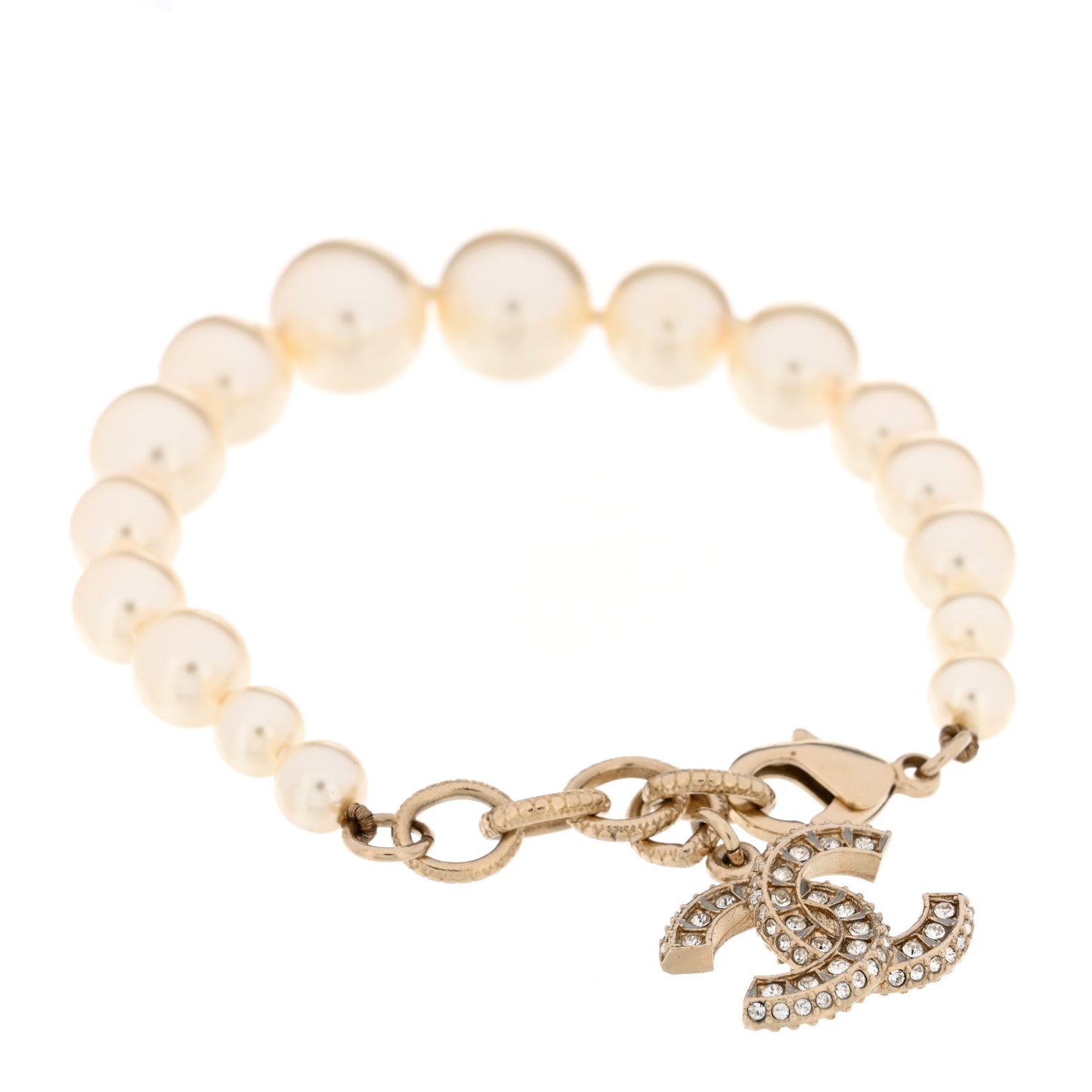Graduated Pearl Crystal CC Bracelet Gold