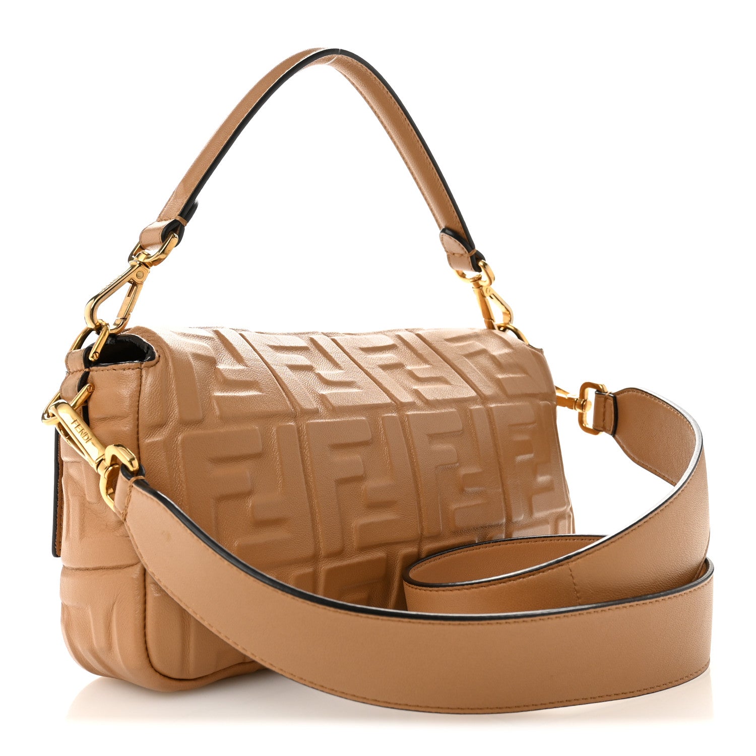 Fendi Nappa FF 1974 Embossed Baguette Miele Scuro 3 of 16