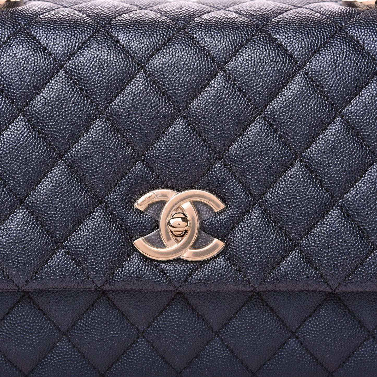 Iridescent Caviar Quilted Small Coco Handle Flap Dark Blue