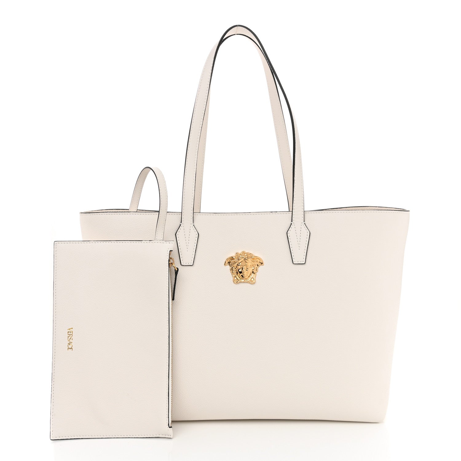 Versace Grained Calfskin La Medusa Shopping Tote White 3 of 11