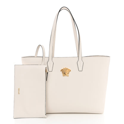 Versace Grained Calfskin La Medusa Shopping Tote White 3 of 11