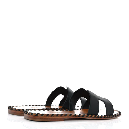 Hermes Box Calfskin Braided Oran Sandals 35.5 Black 4 of 9