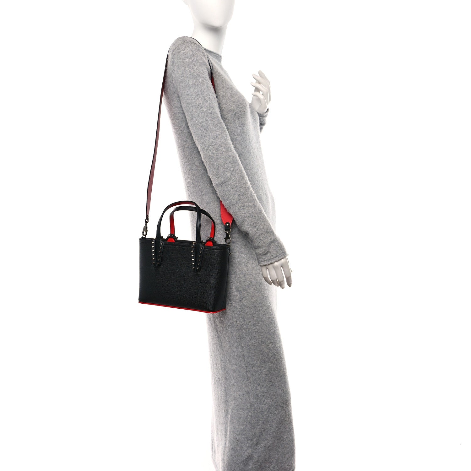 Christian Louboutin Calfskin Spikes Mini East West Cabata Tote Black 2 of 10