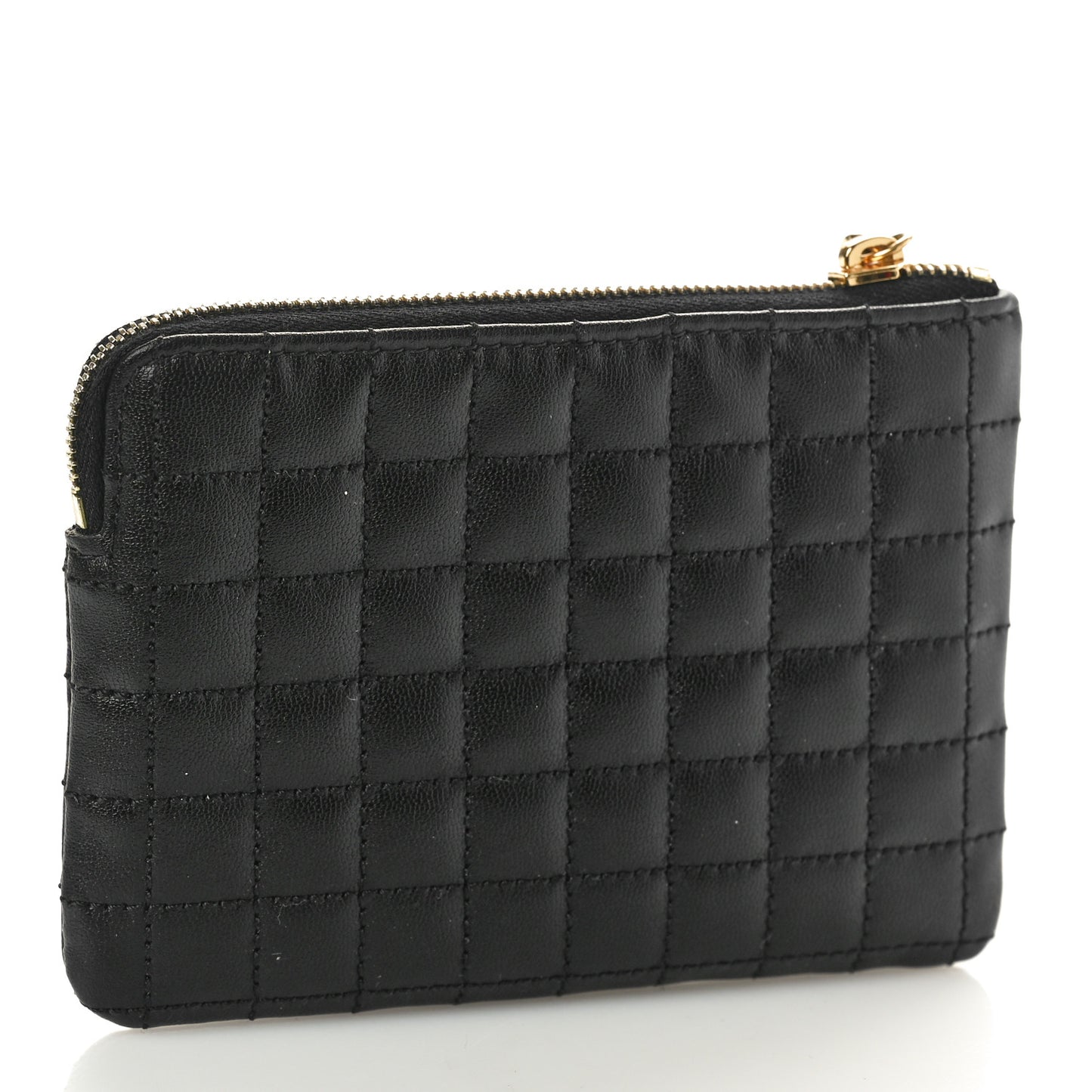 Calfskin Quilted C Charm Coin Card Pouch Black