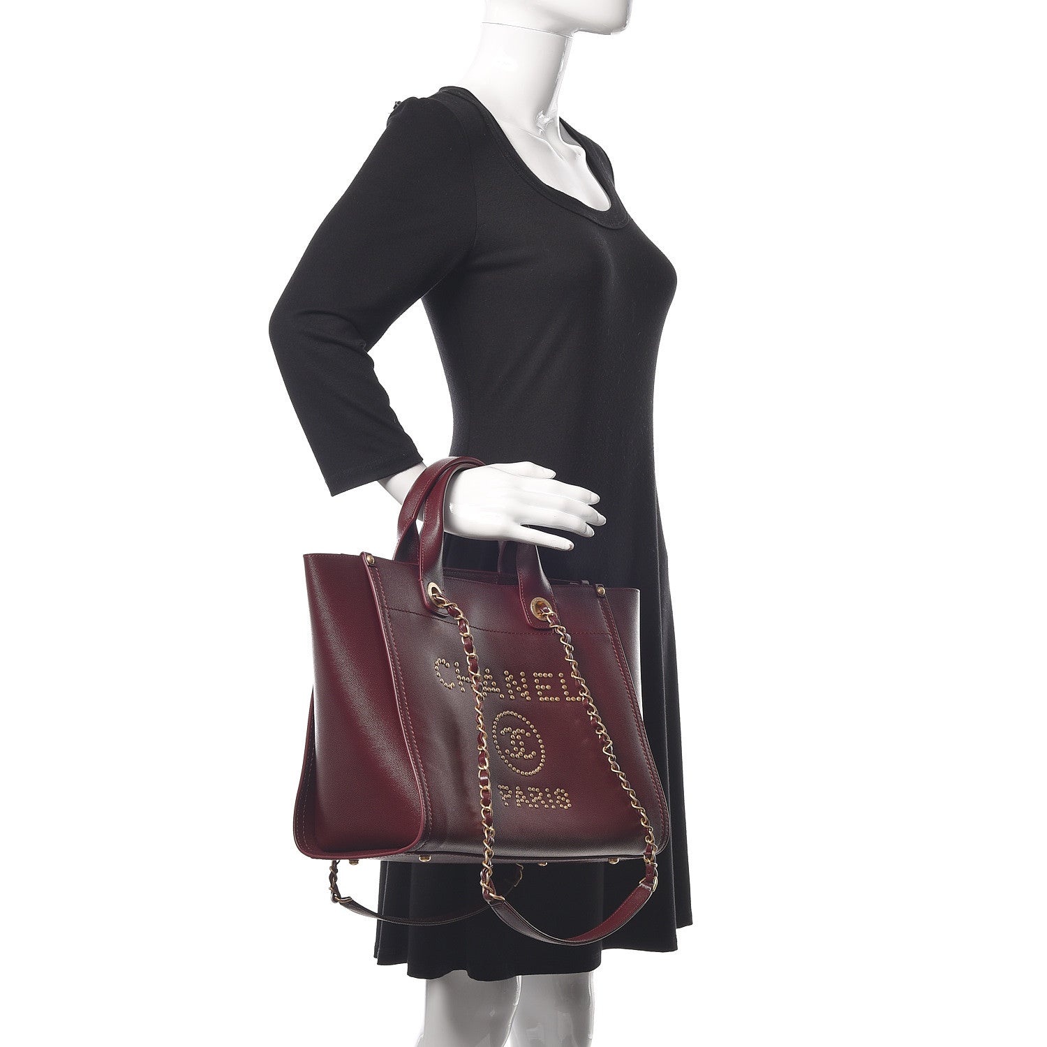 Chanel Caviar Small Studded Deauville Tote Burgundy 2 of 10