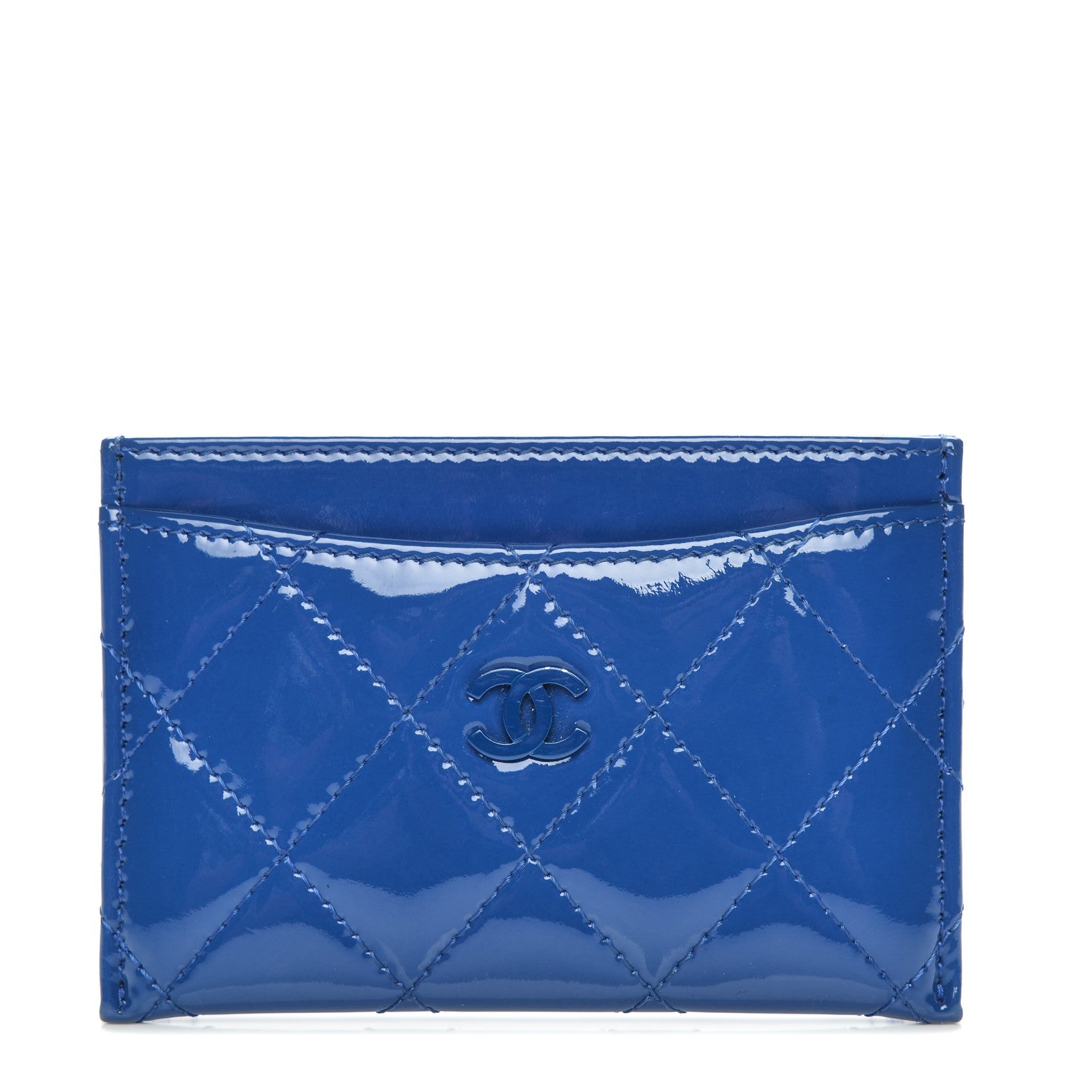 Chanel Patent Quilted Card Holder Blue 1 of 7