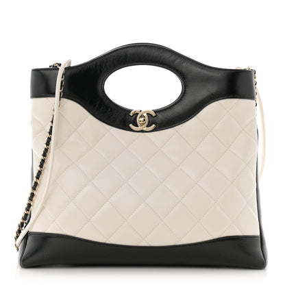 Chanel Shiny Crumpled Calfskin Quilted Small 31 Shopping Bag White Black 1 of 11