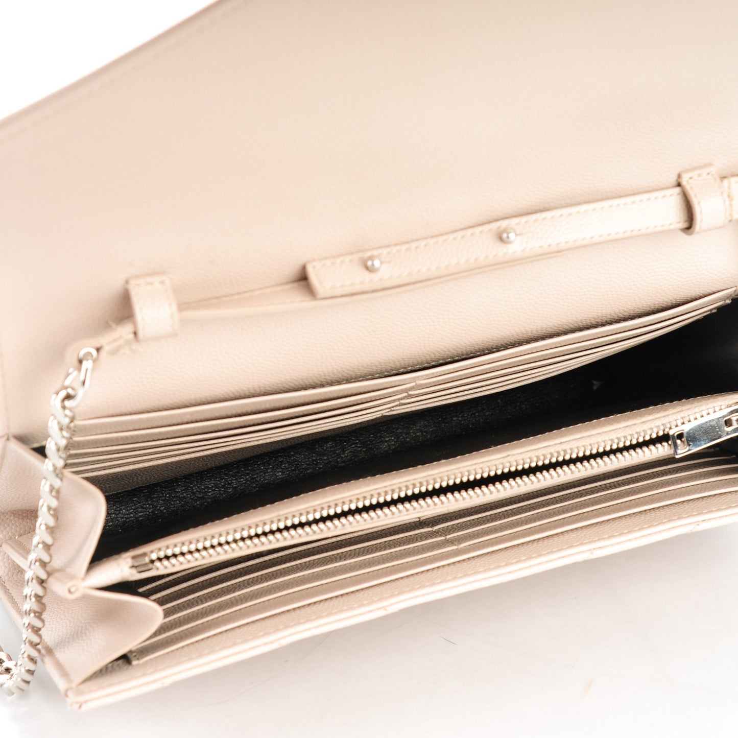 Grain De Poudre Matelasse Chevron Monogram Chain Wallet Nude Powder