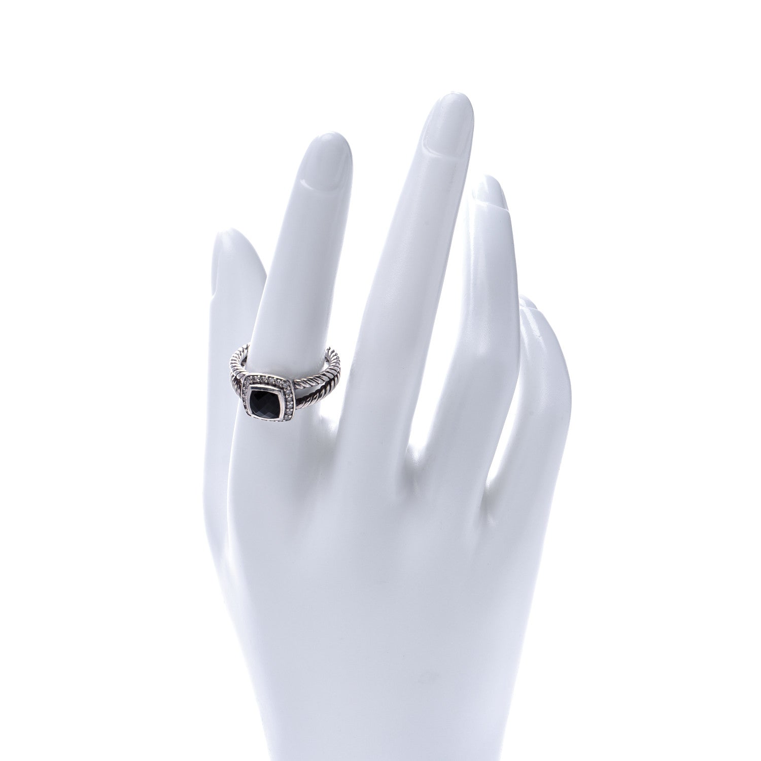 David Yurman Sterling Silver Diamond Black Onyx 7mm Petite Albion Ring 57 8 2 of 5