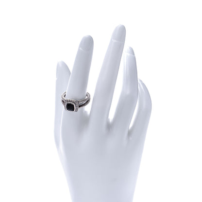 David Yurman Sterling Silver Diamond Black Onyx 7mm Petite Albion Ring 57 8 2 of 5