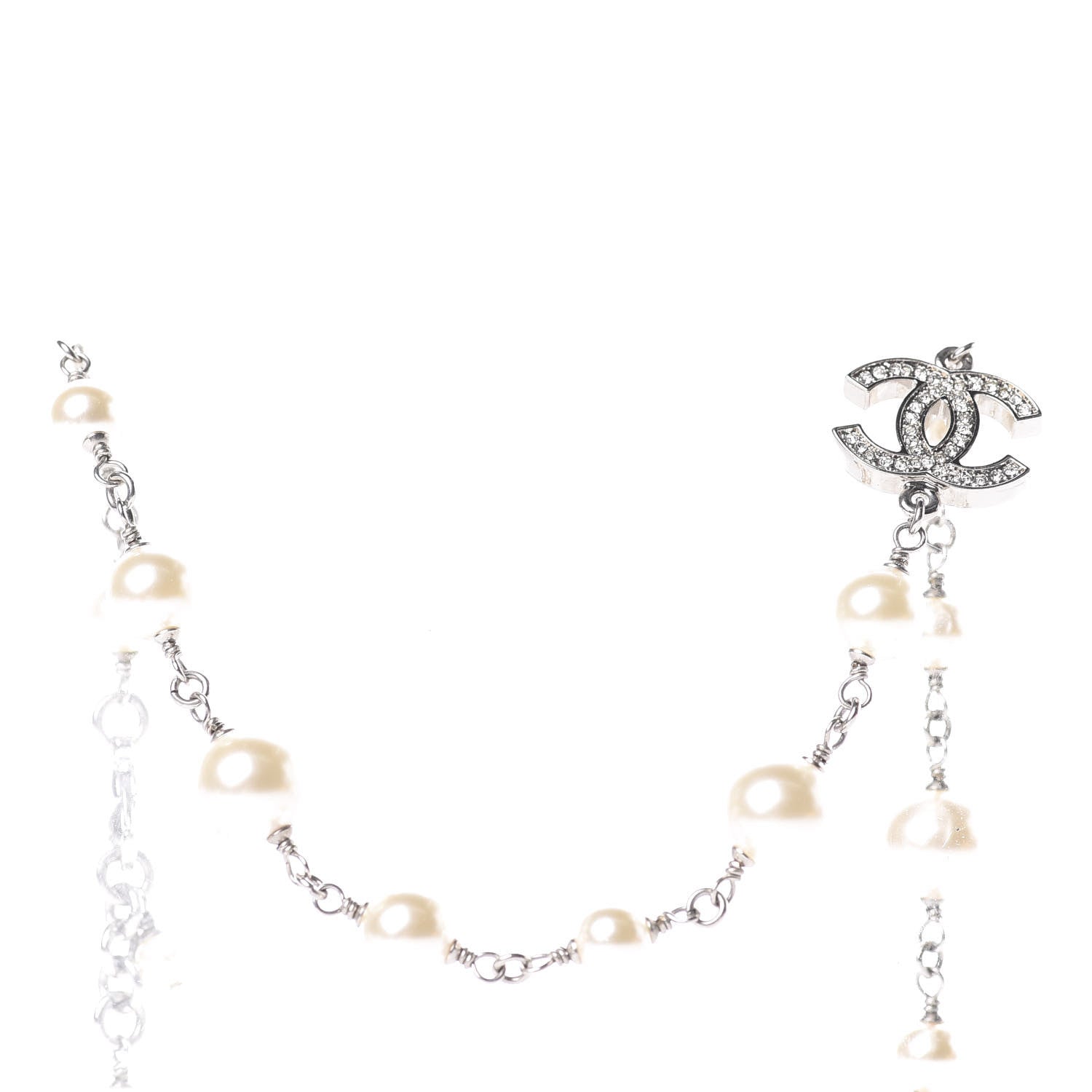 Chanel Crystal Pearl CC Long Necklace Silver 3 of 3
